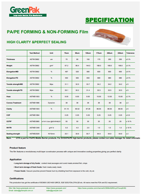 Spec for forming and non-forming film